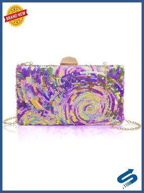 Beaded Clutch Purse Evening Bag Sequin Handbag with Chain Straps